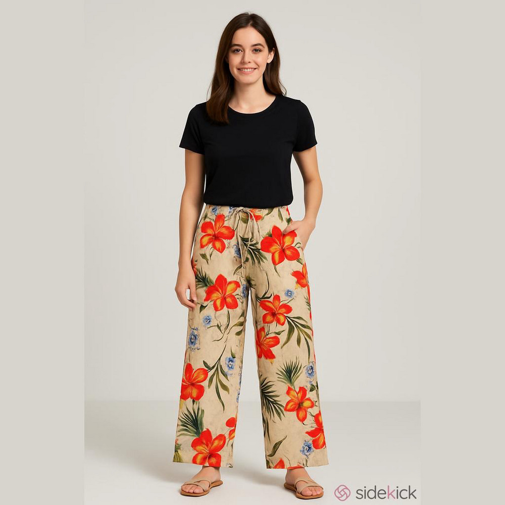 White Stag Size L (12-14) Tropical Print Drawstring Waist Beach Pant w/ Pockets - Picture 1 of 7